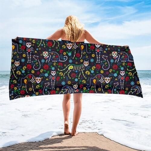 Gothic Style Cat Pattern Print Beach Towels Microfiber Bath Towel Gifts for Women Men Fast Dry Swimming Surfing Toallas Playa