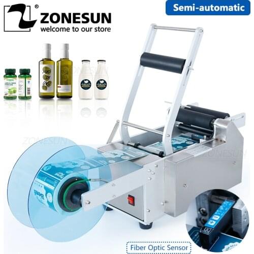 ZONESUN Essential Oil Beverage Juice Round Bottle Semi Automatic Labeling Machine Label Sticking Machine for Medicine