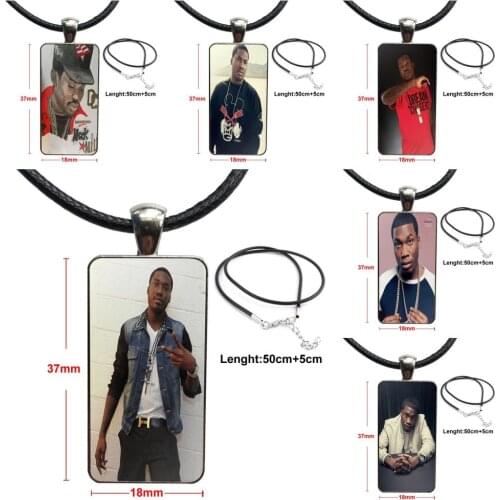 Cheapest Meek Mill Dream Chasers Logo For Women Men Glass Cabochon Pendant Necklace Rectangle Fashion Necklace