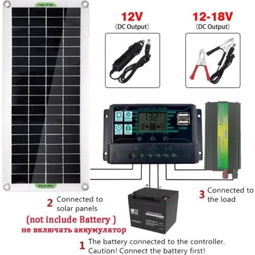 Solar Panel System 18V 30W Solar Panel 2 USB Port 40A/60A Charge Controller 1000W Solar Inverter Kit Complete Power Generation