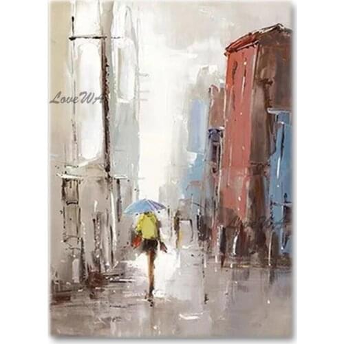 Modern Abstract Acrylic Canvas Paintings Wall Decor Picture Wall Art 100% Hand-painted City Street Scenery Oil Painting Artwork