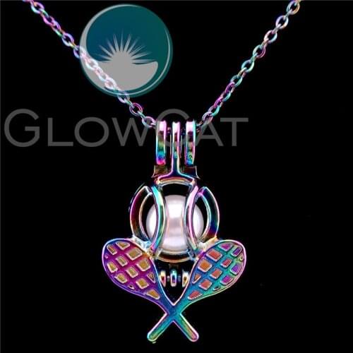 C596 Rainbow Color Sports Tennis Ball Beads Cage Essential Oil Diffuser Aromatherapy Pearl Cage Locket Necklace Girl Kids Gift