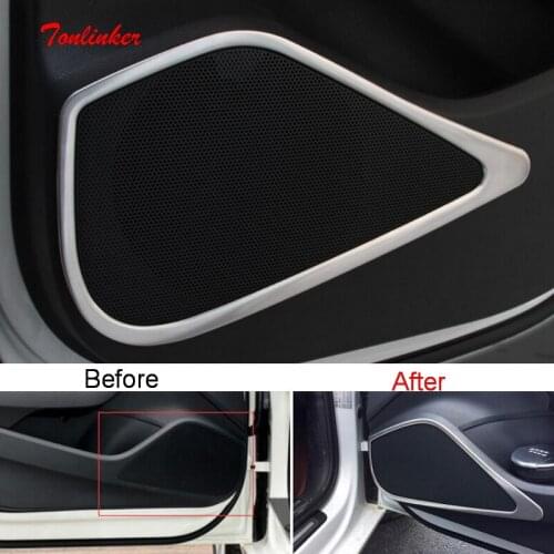 Tonlinker Interior Car door Speaker Cover case stickers for AUDI A3 2014-18 Car styling 4 PCS stainless steel Cover stickers