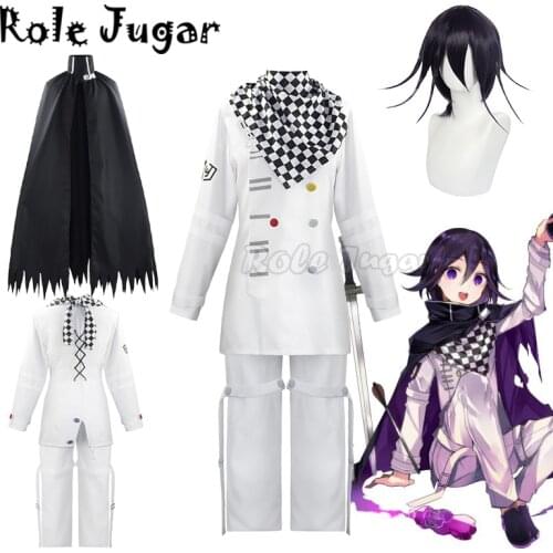 Anime Danganronpa V3 Kokichi Oma Uniforms Scarf Cloak Wig Set Cosplay Costume Men Women Halloween Costumes Fancy Outfit C80C34