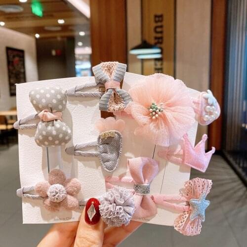 5PCS/Set New Girls Cute Cloth Rabbit Plaid Hairpin Kids Sweet Hair Decorate Clips Barrettes Headband Fashion Hair Accessories