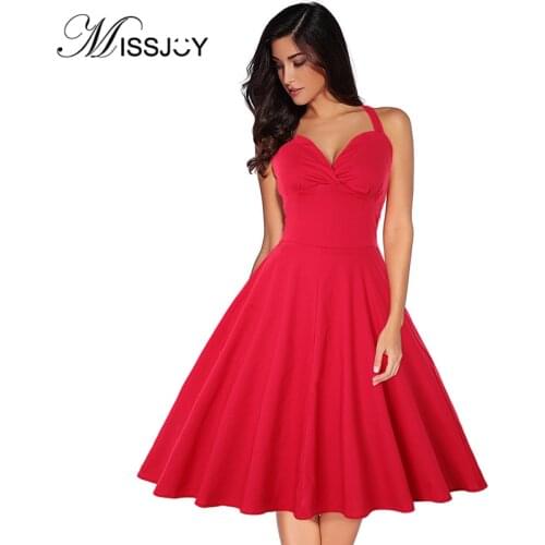 MISSJOY Rockabilly Vintage backless skater ladies knee length dresses vestido festa 2019 Plus Size 4XL Women Summer Sexy Halter