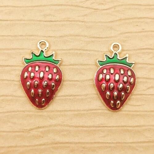 10pcs 10x16mm enamel strawberry charms for jewelry making earring pendant bracelet charm necklace charm diy finding