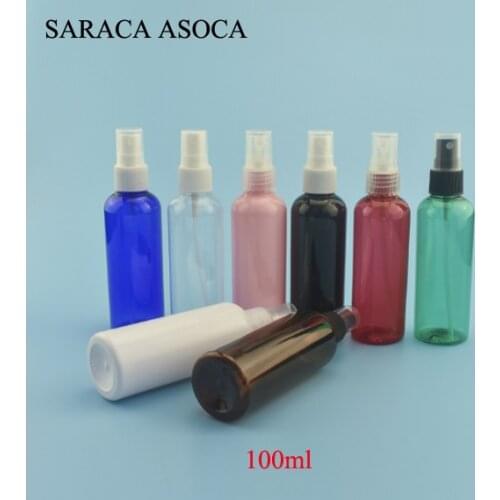 100ml Colorful Thick Plastic PET Bottle With Half Cap Sprayer Black White Clear Transparent Color Atomizer Bottle