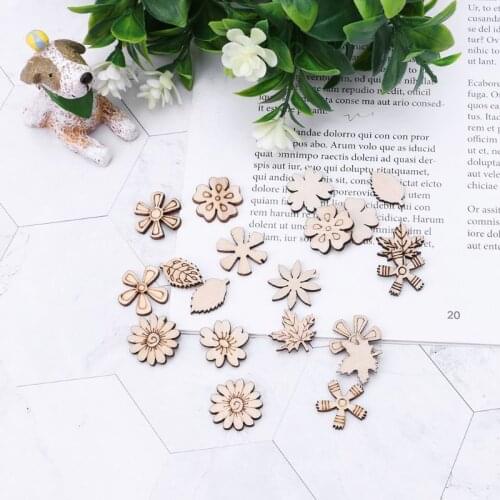 100pcs Laser Cut Wood Flowers and leaves Embellishment Wooden Shape Craft Wedding Decor