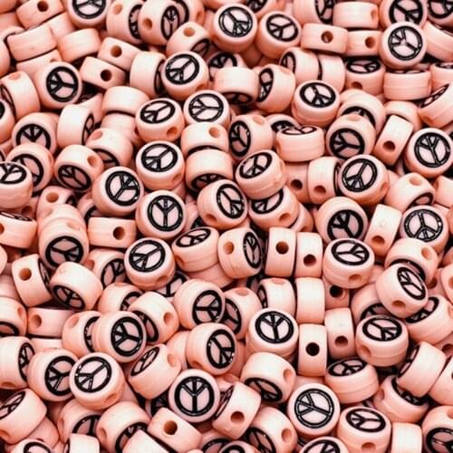 100pcs/Lot 7mm Oval Shape Acrylic Spaced Beads Peace Symbol Beads For Jewelry Making DIY Charms Bracelet Necklac Accessories #08