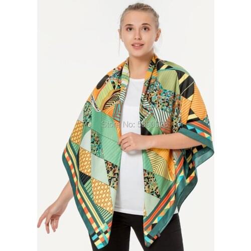 2020Fashion Kerchief Silk Satin Neck Scarf For Women Print Hijab Scarfs Female 130x130cm Square Shawls and Wraps Scarves For Lad