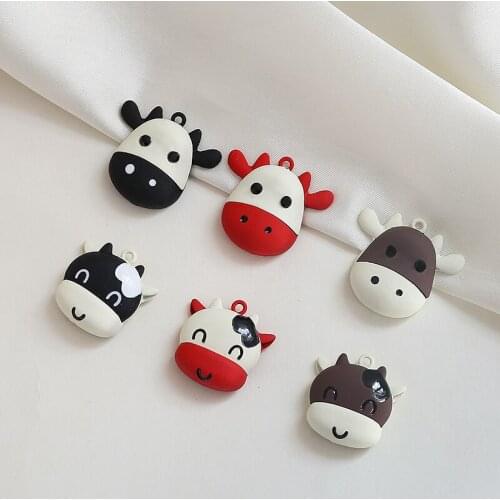 4pcs Alloy spray paint cute cute cartoon Earrings For Girls Women cow smiling face hit color avatar diy accessories bag pendant