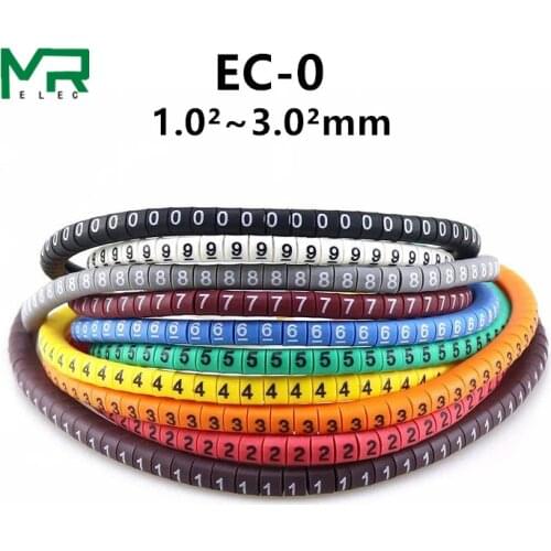 500PCS EC-0 Colored Cable Wire Marker 0 to 9 For Cable Size 1.5 sqmm Colored