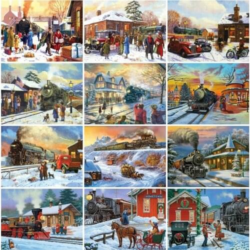 5D DIY Diamond Embroidery Landscape Full Diamond Square/Round Diamond Painting Train Cross Stitch Kit Hobby House Rhinestone Pic