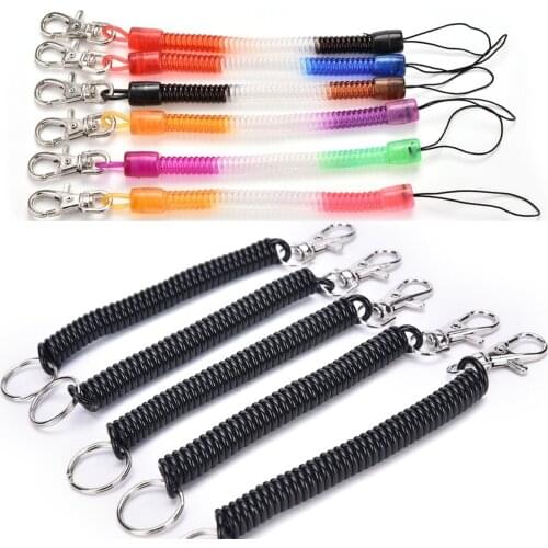 6pcs/lot Practical Retractable Plastic Elastic Rope Key Ring Security Gear Tools Outdoor Camping Anti-lost Phone Spring Keychain