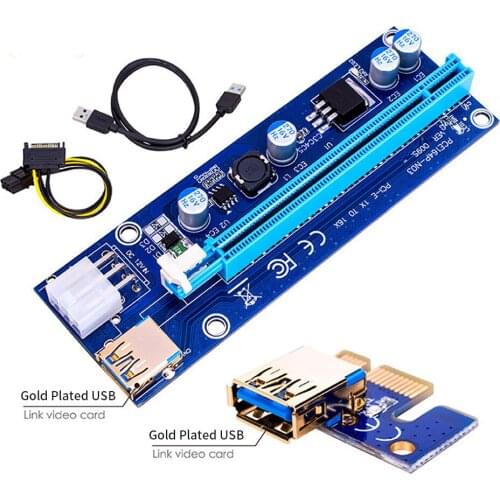 6PCS VER006C PCI-E Riser Card PCI Express PCIE 1X to16X Extender Adapter USB 3.0 Cable SATT 15Pin to 6Pin Power for Mining Miner