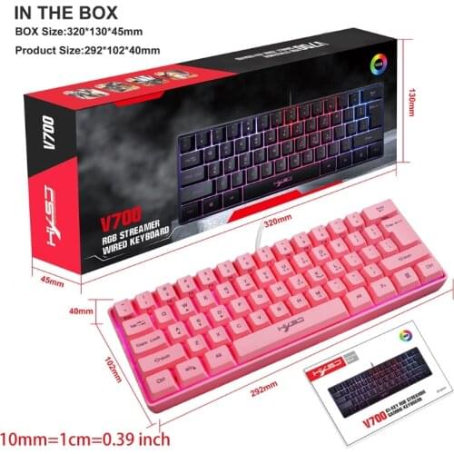 61 Keys Mechanical Gaming Keyboard LED Backlit Compact Mechanical Wired Mini Keyboard for PC Gamer Pink T84C