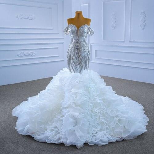67354 Custom Made Mermaid Crystals Bridal Wedding Dresses New Design Fashion Ruffules Bridal Gown 2021 Bridal Dresses