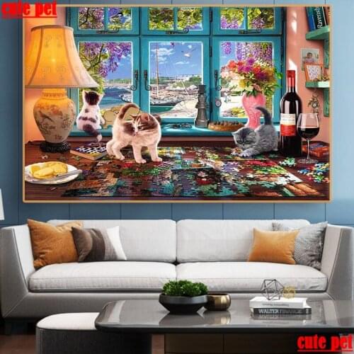 DIY Diamond Embroidery Cat puzzle Full Square Diamond Painting Cross Stitch Diamond Mosaic Cat Pictures Rhinestone Children Gift