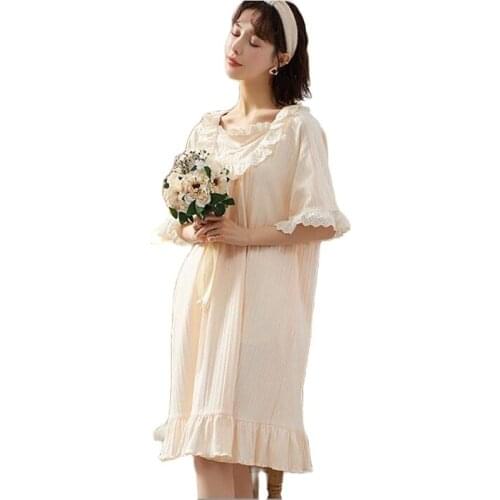 Pregnancy Spring Autumn Pajamas Ruffles Sleepwear Pregnant Woman Nightgown Maternity Labor Dress Childbirth Leisure Time Clothes