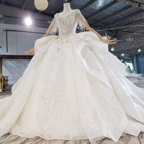 Glittler Princess High Quality Crystals Beads Sleeves Wedding Dresses Tassels For Bride New Wedding Gown 2021 Bridal Gown