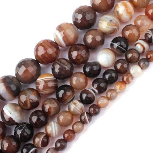 2-14mm Natural Round Faceted Brown Banded Agates Stripe Onyx beads For Jewelry Making Beads 15'' Needlework DIY Beads Trinket