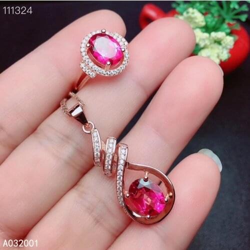KJJEAXCMY fine jewelry natural pink topaz 925 sterling silver women pendant necklace chain ring set support test elegant