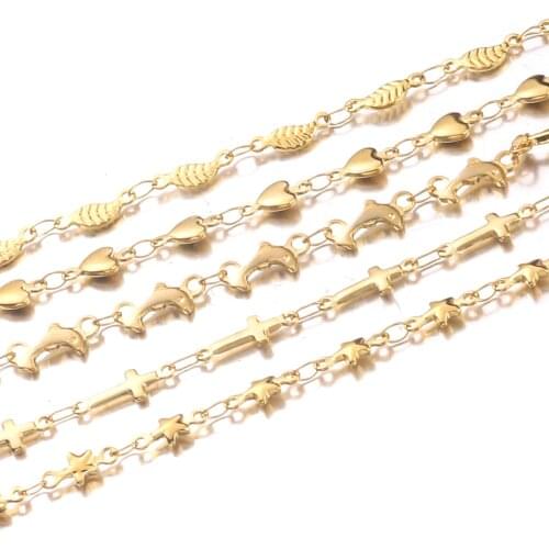1M/lot Stainless Steel Gold Link Dolphin Heart Shape Leaf Chains Necklaces for DIY Jewelry Necklace Bracelet Anklets Makings