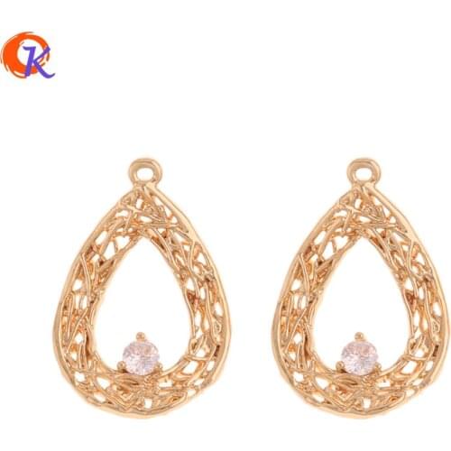 Cordial Design 30Pcs 14*21MM Jewelry Accessories/CZ Charms/DIY Making/Drop Shape/Genuine Gold Plating/Hand Made/Earring Findings