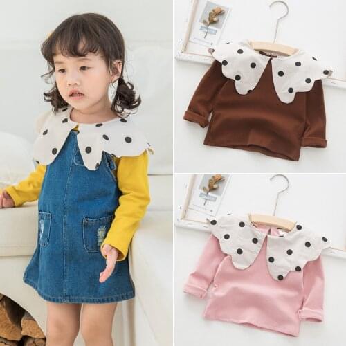 Baby Clothes 2019 Autumn Childrens Clothing New Dot Petal Collar Girls T-shirt Korean Long-sleeved Childrens Shirt for Girls
