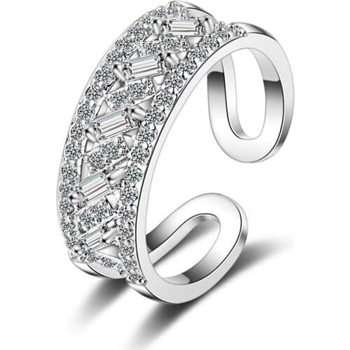 Double Layers Full 5A Zirconia Adjustable Opened Finger Rings Exquisite Fashion Wedding Female Jewelry Gifts for Women