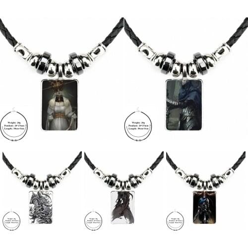 Action Role-playing Video Game Dark Souls For Women Men Vintage Jewelry Black Leather Bead Pendant Glass Cabochon Necklace
