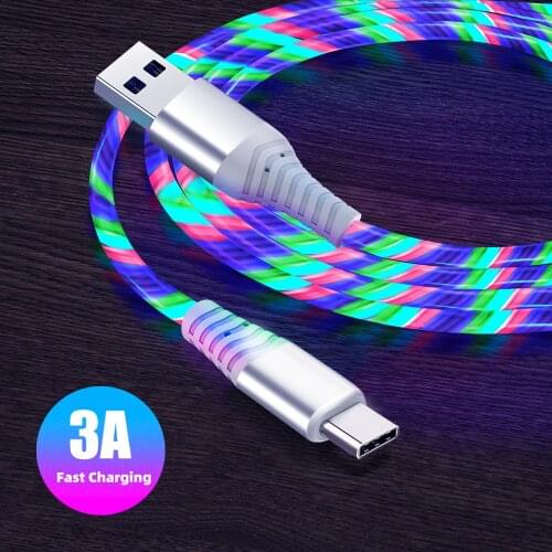 Flow Luminous USB Charge Cable Micro USB Type C 3A LED Fast Charging Mobile Phone Charger Cable For Samsung Huawei Xiaomi HTC