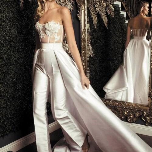 Jumpsuit prom dresses 2021 sweetheart neckline lace appliques panty long evening dresses gowns