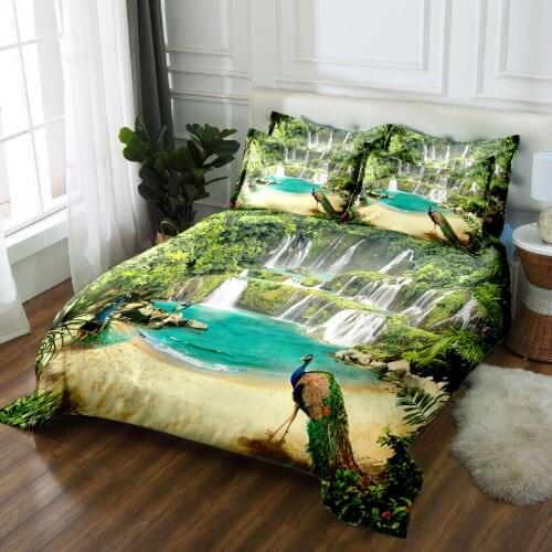 Bedding set queen size 3D waterfall print twin full California king size Bed/flat Sheet Linen set Duvet Quilt Cover Pillowcase