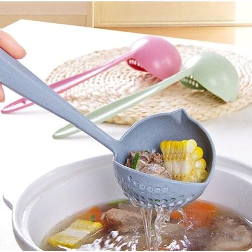 Kitchen Soup Spoon Long Handle Kitchen Strainer Solid Color Cooking Colander Kitchen Scoop Plastic Tableware Colander