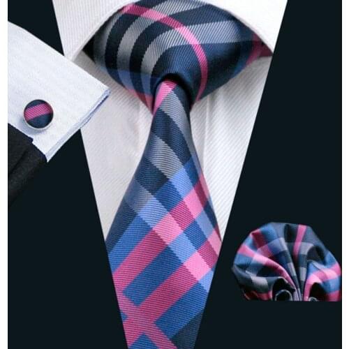 LS-653 2016 Hot Men`s Tie 100% Silk Plaid Classic Jacquard Woven Tie+Hanky+Cufflinks Set For Man Formal Wedding Business Party