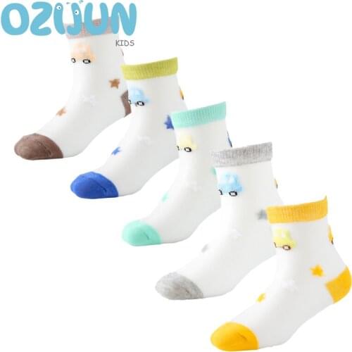New Arrivals 2021 Summer Kids Boys 0-12 Years Ultra-thin Cartoon Car Crystal Socks Invisible Socks 5 Pairs/lot Children Socks