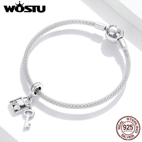 WOSTU 2020 925 Sterling Silver Shining Zircon Lucky Key Charms Fit Original Silver Bracelets Pendant Jewelry Making BKC1689