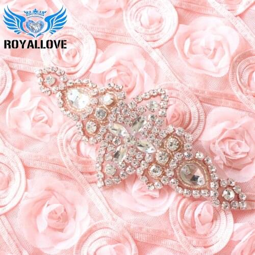 RoyalLove 10pcs Handmade Bling Sew On Hot Fix Beaded Crystal Rose Gold Rhinestone Applique for Wedding DIY Bridal Belt Headbands