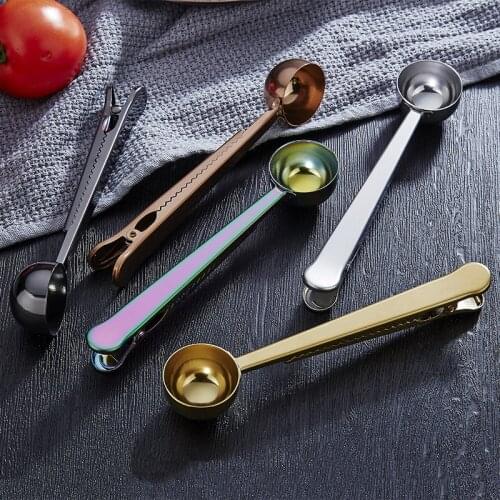 Sealing and Fresh Keeping Stainless Steel Tea Coffee Measuring Spoon Scoop with Clip Kitchen Supply Powder Measuring Tools