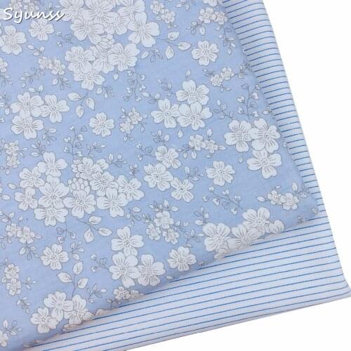 100% cotton twill cloth elegant blue floral stripe fabric for DIY kid crib bedding dress clothes cushion handwork tissue tecidos