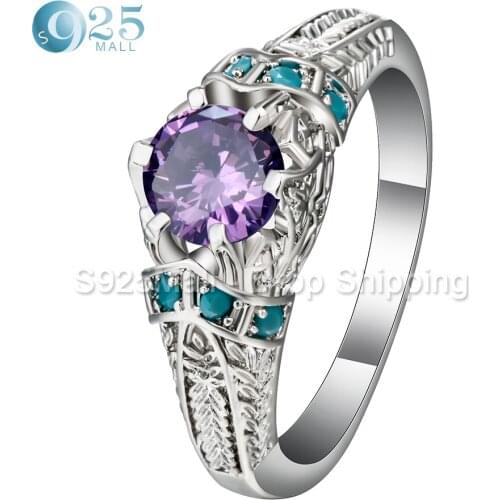 Silver color ring luxury engagement ring purple cz natural stone tophus fashion wedding jewelry for women 2017 new gift