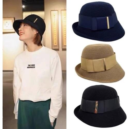 2021 Sun Li with the same style knit fisherman hat womens spring and summer new collapsible hat joker basin hat