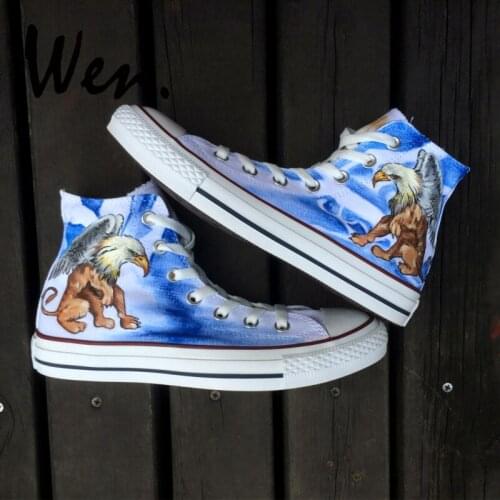 Wen Design Custom Hand Painted Skateboard Shoes Greek Mythology Gryphon Men Women High Top Canvas Clause Shoes Portable Sneakers