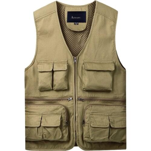Spring Fall Casual Men Army Green Khaki Sleeveless Mesh Patchwork Vest Coats , Summer Man Male 3XL Photography Pockets Vests