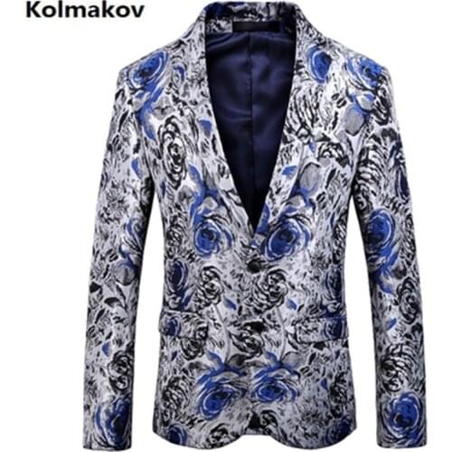 2020 Spring Mens Printed Flower Blazer Men fashion European style Jacket Slim Mens Single breasted Blazers British Style Suit