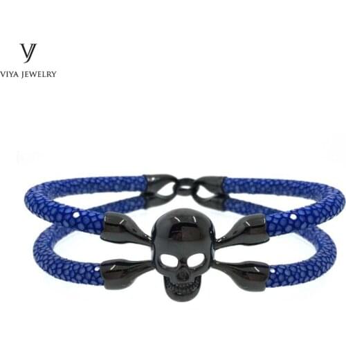 High Quality Fashion Jewelry Mens Bracelet Blue Stingray Bracelet Men Leather Stingray Bracelet Skull Bracelet for Men