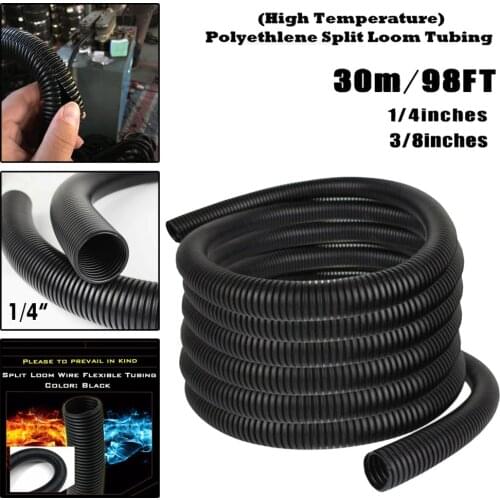 1/4" 3/8" 98FT Protective Tube Tubing Black Sleeve Tube Split Wire Plastic Corrugated Pipe Threading Hose Cable Protection Pipe