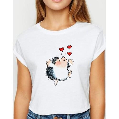 Animal Hedgehog Love T shirt Women Kawaii Spring Summer Tshirt Prevalent Cartoon Womens shirt ropa mujer O-Collar T-shirts